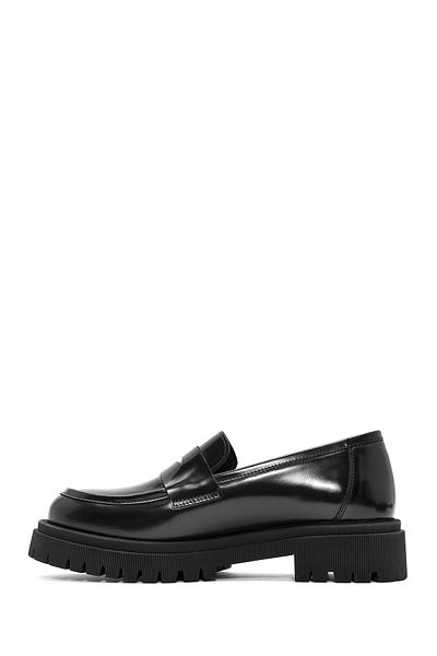 Derimod Women's Black Thick Soled Leather Loafer 24Wfd 236322