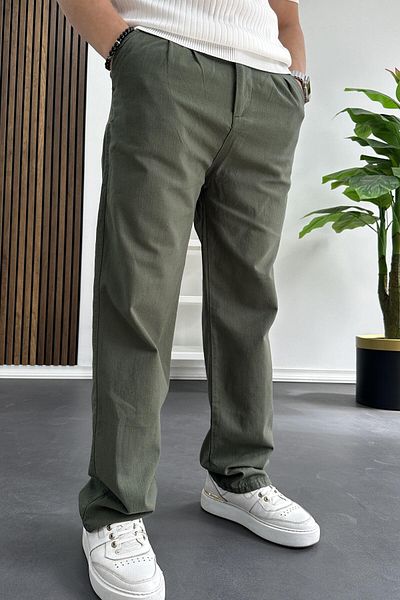 Edwox Men's Green Pattern Linen Trousers Comfortable