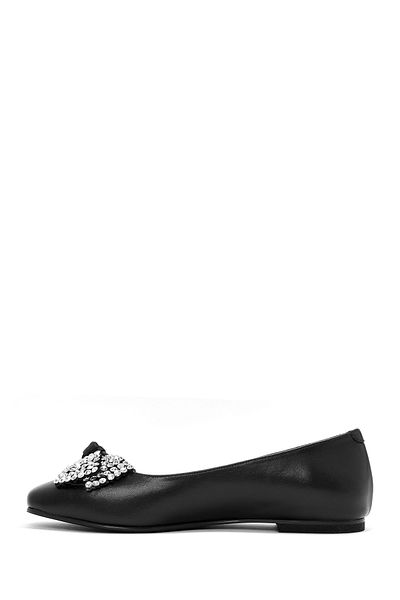 Derimod Black Stone DeTailed Women's Leather Ballerinas - 24SFD 182818