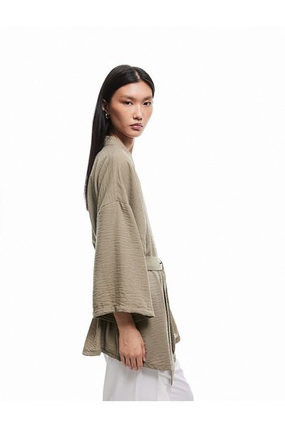 Koton Double Breasted Waist Lace up Short Flared Sleeve Kimono