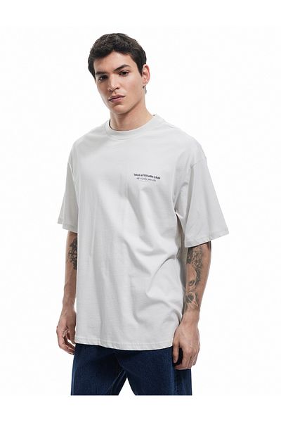 Koton Back Printed Cotton Short Sleeve Crew Neck Oversize T-Shirt