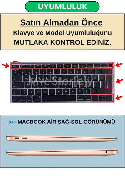 Mcstorey Macbook Air 13inç Kılıf Klavye Koruyucu Türkçe Q Baskılı Touchıd'li A1932 (2018-2019) Ile Uyumlu
