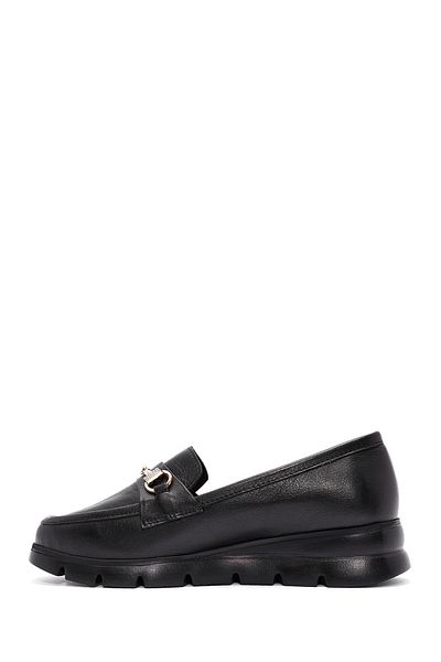 Derimod Women's Black Buckle Detailed Leather Comfort Loafer 24Wfd 153418