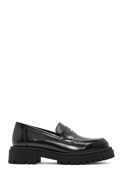 Derimod Women's Black Thick Soled Leather Loafer 24Wfd 236322