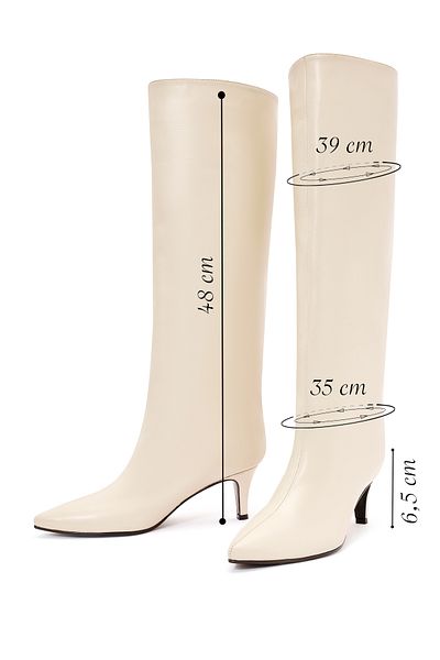 Derimod Women's Cream Thin Heel Leather Boots 24Wfd 133618