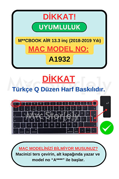 Mcstorey Macbook Air 13inç Klavye Koruyucu Touchıd'li (TÜRKÇE Q) A1932 Modeli Ile Uyumlu Ombre (2018-2019)