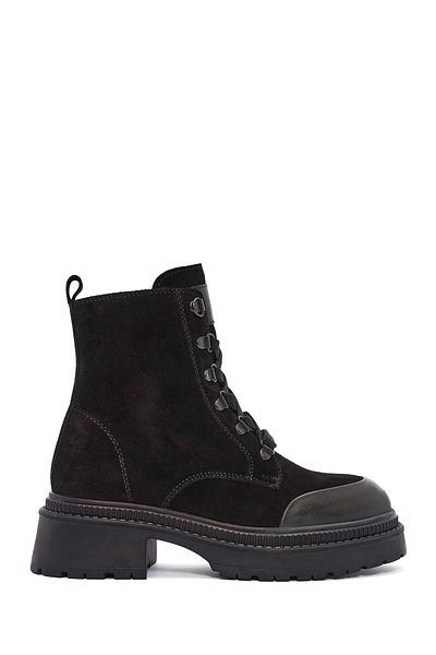 Derimod Women's Black Zippered Suede Leather Boots 24Wfd 512910