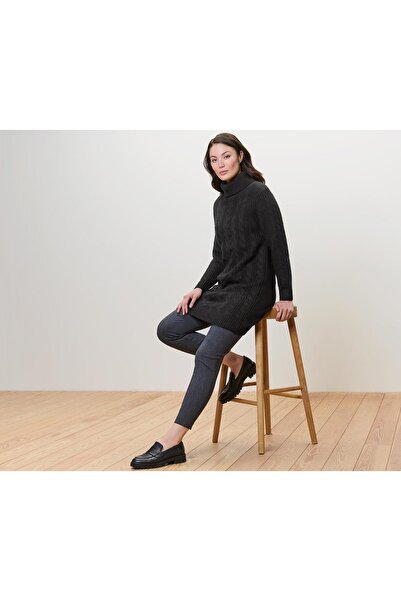 Tchibo سترة طويلة محبوكة مع تصميم جديلة الشعر، أسود