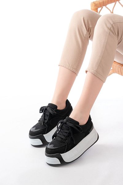 infon shoes creation Sp-190 Black Garni Laced Mesh High Sole Casual Sports Shoes