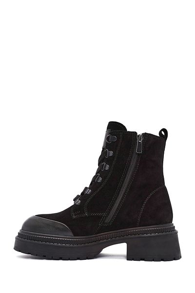 Derimod Women's Black Zippered Suede Leather Boots 24Wfd 512910