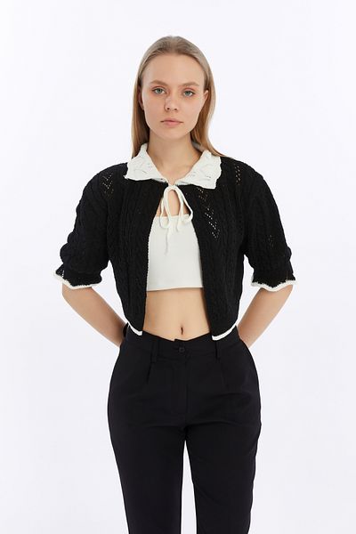 MA ananas Tricoturi negre de damă, cardigan bolero cu frânghie MA405