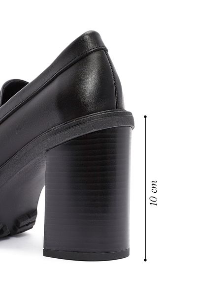 Derimod Women's Black Thick Heeled Leather Masculine Loafer 24Wfd 180918