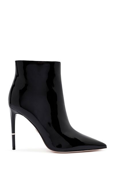 Derimod Women's Black Zippered Thin Heeled Patent Leather Boots 24Wfd 490716