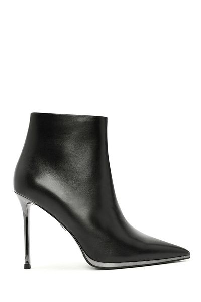Derimod Women's Black Zipper Thin Heeled Leather Boots 24Wfd 490418
