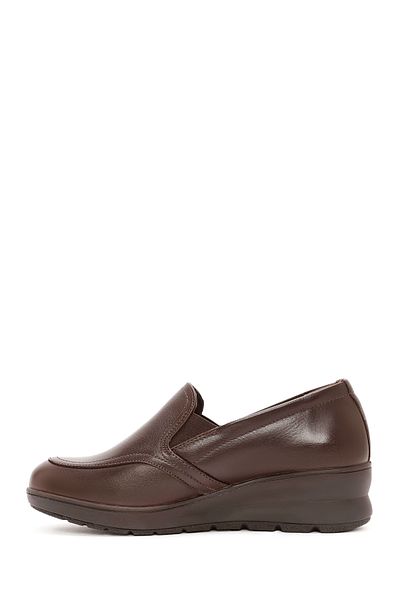 Derimod Women's Brown Wedge Heeled Leather Comfort Loafer 24Wfd 236818