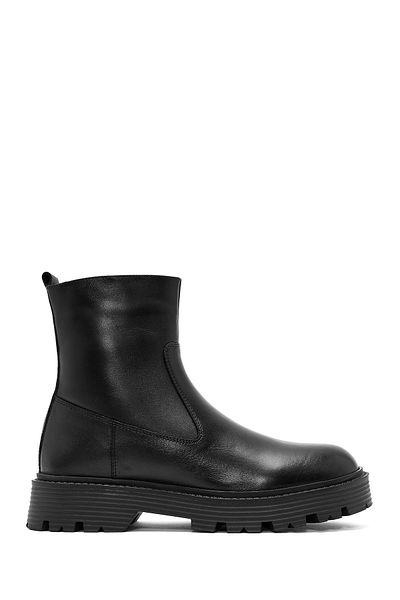 Derimod Men's Black Zippered Leather Casual Boots 24Wfd 702218