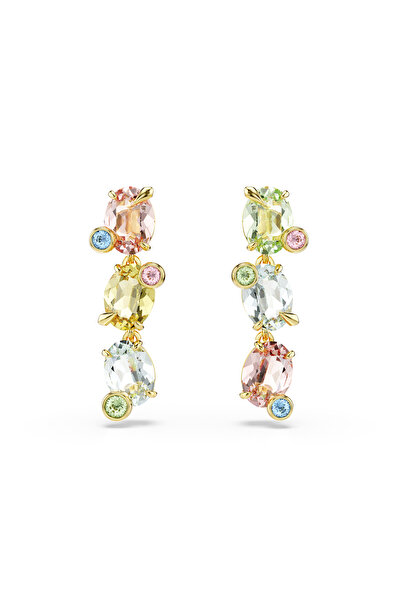 Swarovski Gema damla küpeler, Asimetrik tasarım, Karışık kesimler, Çok renkli, Altın rengi kaplama