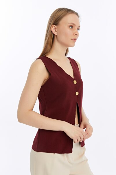 MA ananas Women's Burgundy V-Neck Double Button Vest