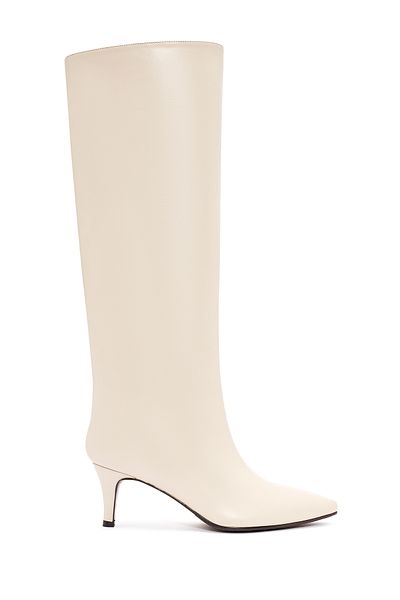 Derimod Women's Cream Thin Heel Leather Boots 24Wfd 133618