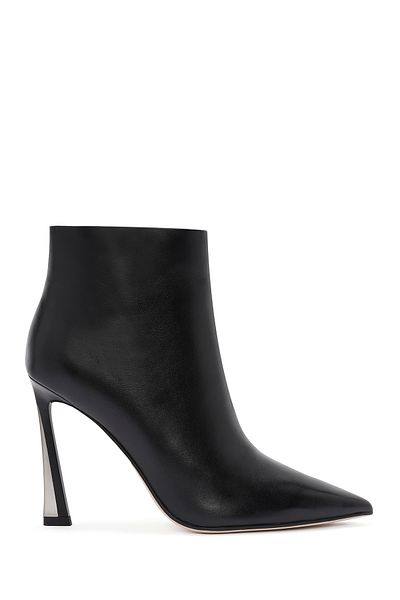Derimod Women's Black Zippered Thin Heeled Leather Boots 24Wfd 490618