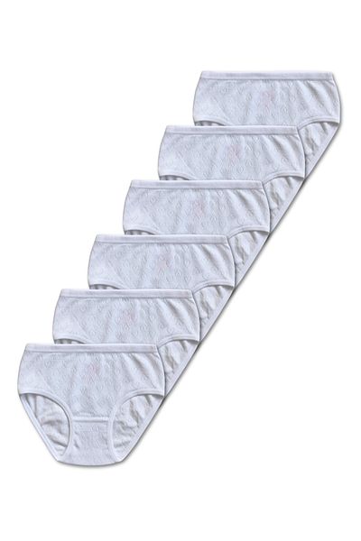 GizaKids 100% Cotton Girl's White Jacquard Slip Panties Underwear Set of 6