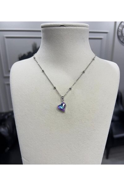 Store Purple Heart Beaded Ball Chain Steel Necklace Valentines Day Gift Birthday Gift Daily