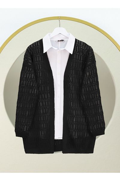 Modamorfo Openwork Patterned Spring Cardigan -Black