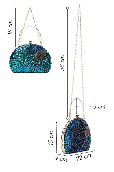 Derimod Women's Blue Long Chain Strap Sequin Crossbody Bag 24Wbd 287346