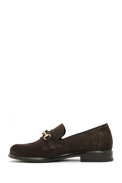 Derimod Women's Brown Buckle Detailed Suede Leather Masculine Loafer 24Wfd 184210