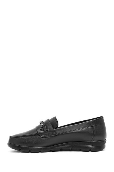 Derimod Women's Black Buckle Detailed Leather Comfort Loafer 24Wfd 413218