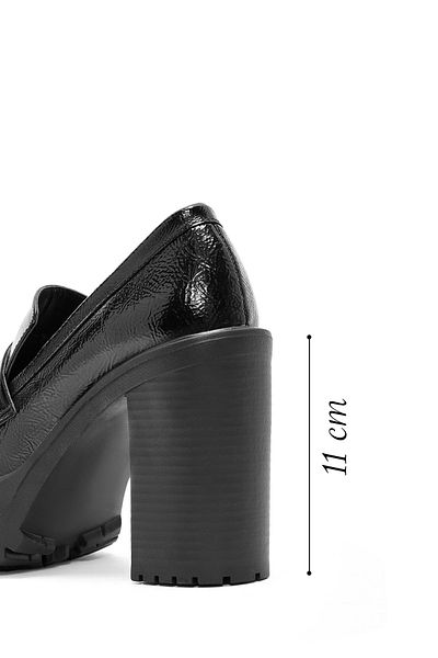 Derimod Women's Black Thick Heeled Patent Leather Masculine Loafer 24Wfe 252216