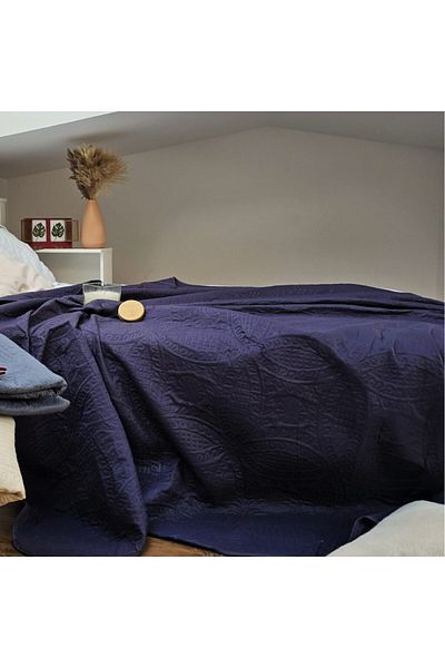 Kotonia Home Bedspread 220x240 Cm, Quilted Ultrasonic Trapunto, Navy Blue