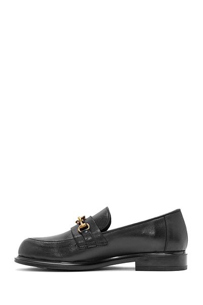 Derimod Women's Black Buckle Detailed Leather Masculine Loafer 24Wfd 184218