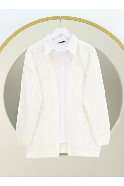 Modamorfo Openwork Patterned Spring Cardigan -White