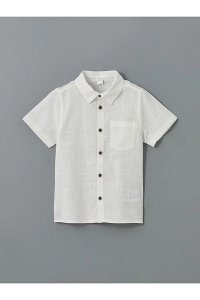 LC Waikiki Lcw Kids White Basic Boy's Poplin Shirt with Pockets