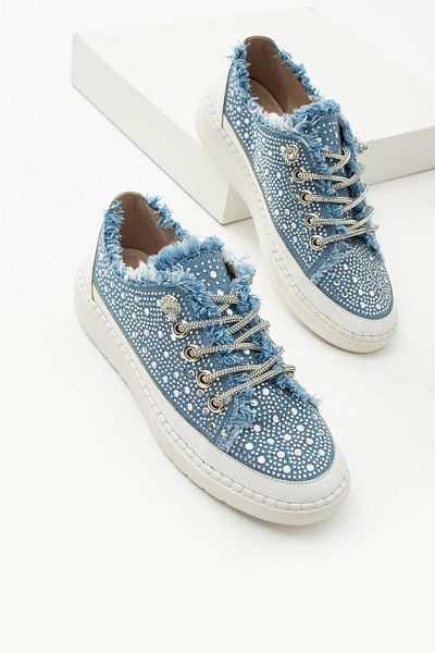 diclepolat Blugi de damă, albastru, in, piatră, cu șireturi, pantofi sport casual Allen