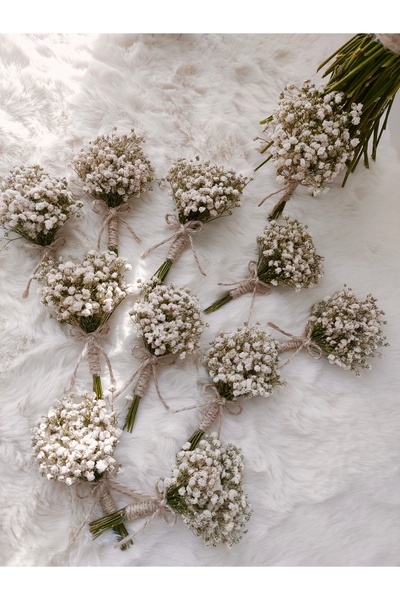 Handmade 10 adet Damat yaka çiçeği Cipso Tasarımlı, Sağdıç Yaka çiçeği iğneli