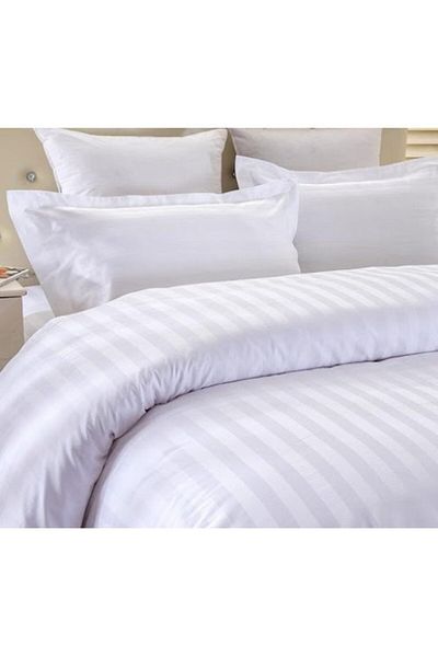 Kotonia Home Hotel Duvet Cover Damask Satin With 1 Cm Stripes, 100% Cotton, White, 200x220 Cm