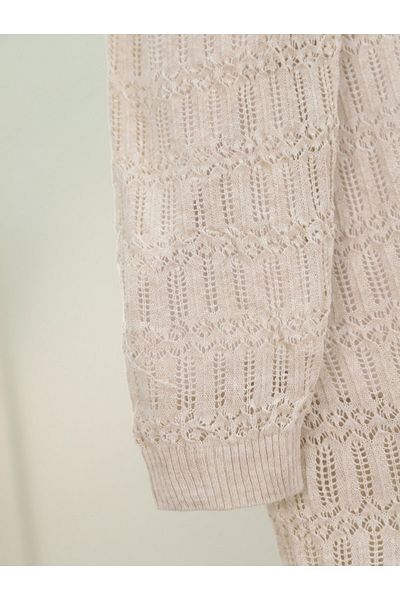Modamorfo Openwork Patterned Spring Cardigan - Stone