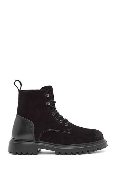Derimod Men's Black Zippered Lace-Up Suede Leather Casual Boots 24Wfd 707310
