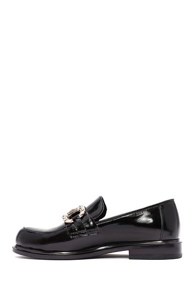 Derimod Women's Black Stone Detailed Leather Masculine Loafer 24Wfd 184316