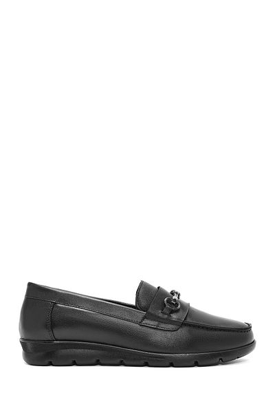 Derimod Women's Black Buckle Detailed Leather Comfort Loafer 24Wfd 413218