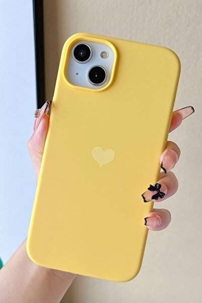 poycase İphone 13/14 Uyumlu Kalp Baskılı Premium Içi Kadife Lansman Arka Kapak