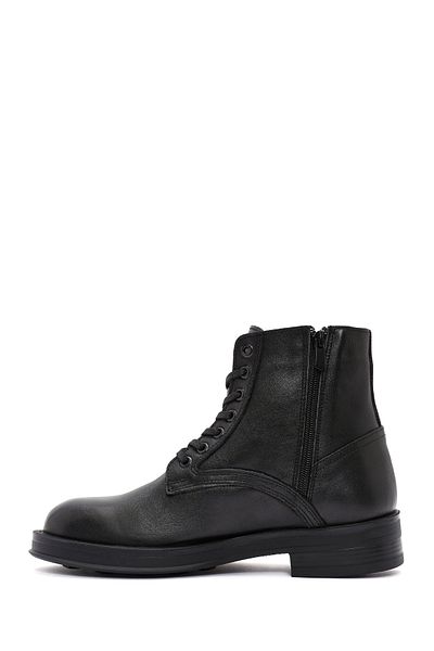 Derimod Men's Black Lace-Up Zipper Detailed Leather Casual Boots 24Wfd 707118