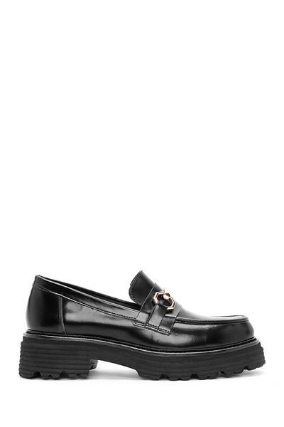 Derimod Women's Black Buckle Leather Masculine Loafer 24Wfd 189122