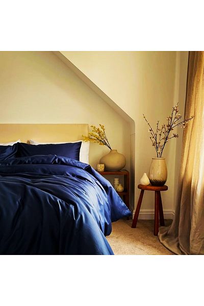 Kotonia Home Kotonia Home Hotel King Size Bed Linen, 100% Cotton, Damask DeLux Satin, Navy Blue