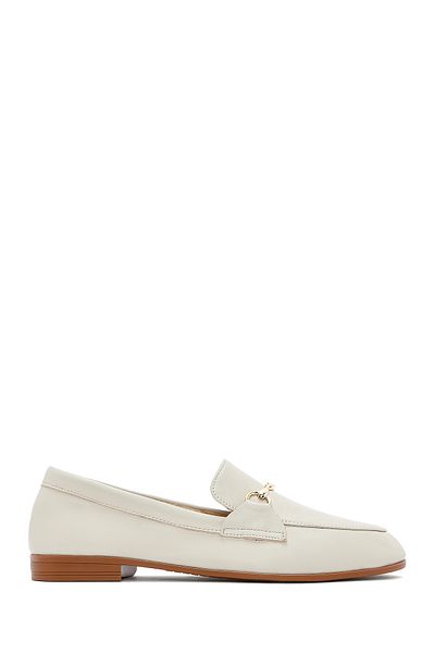 Derimod Women's Cream Leather Masculine Loafer 25Sfd 350618