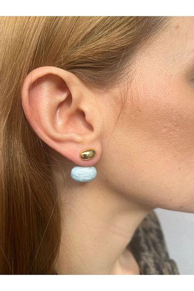 Bijou Luz Pearlescent Blue Stone Oval Earrings