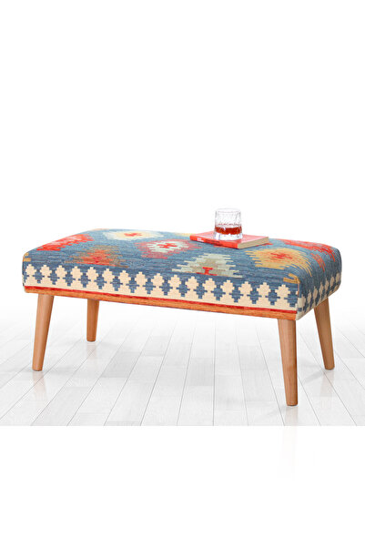 Lorencehome Beshir Kilim Bench Puf Mavi