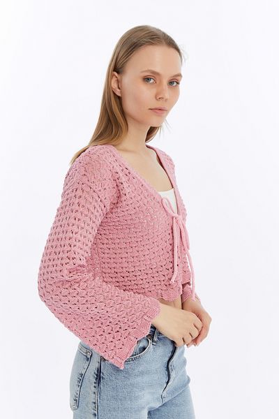 MA ananas Openwork String Tied Short Cardigan